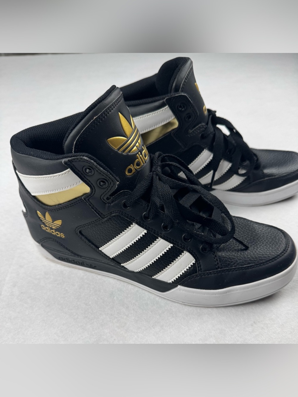 Adidas Originals Black White Gold High Top Sneakers Size 8.5